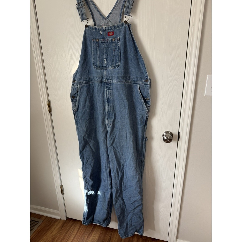 Dickies Overalls Mens 42x32 Blue Denim Jeans Bibs Coveralls Farm